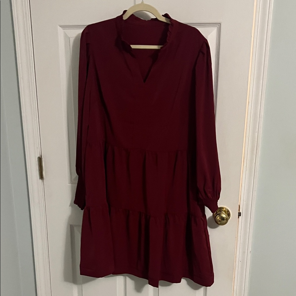 Elegant Burgundy Long Sleeve Dress